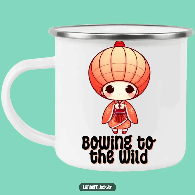 Funny Red Kimono Lantern Camping Mug: Graceful Bows for Outdoor Humor!