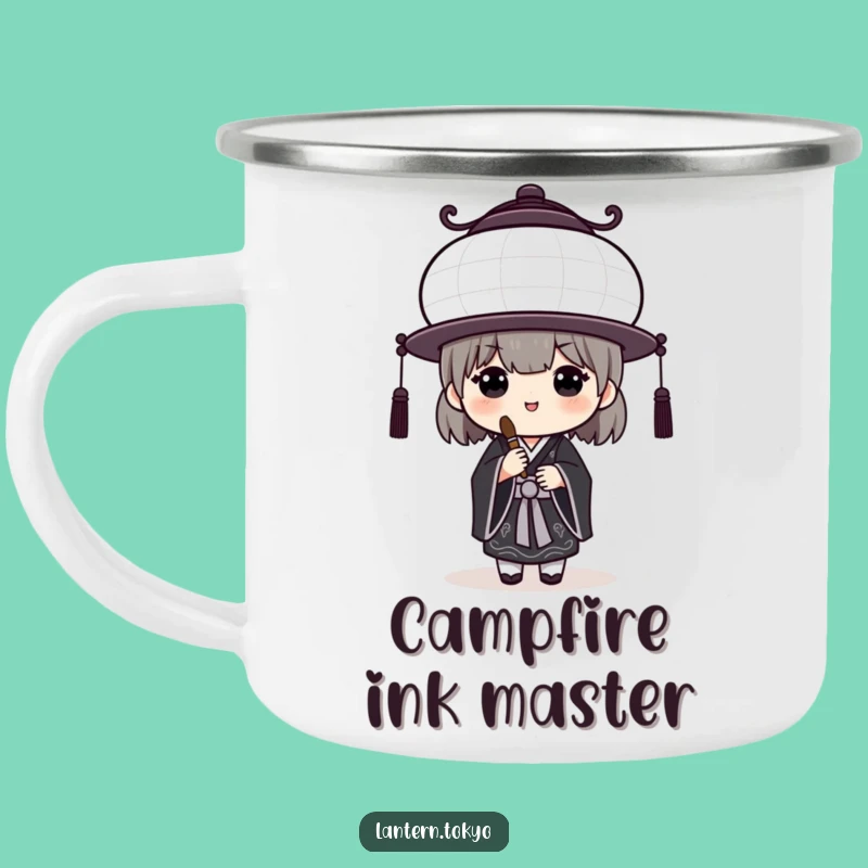 Funny White Lantern Camping Mug: Black Kimono Artist's Rugged Humorous Adventure Cup