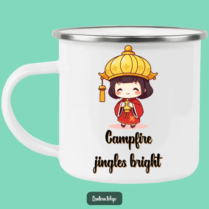 Funny Gold Lantern Camping Mug: Red Kimono Festivity for Outdoor Celebrations