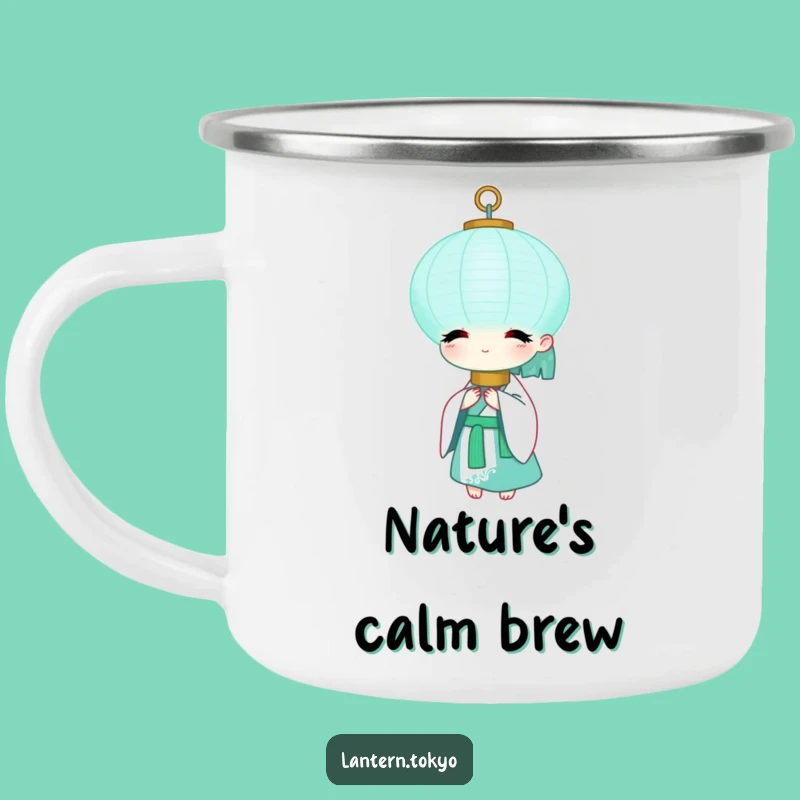 Funny Teal Lantern Camping Mug: White Kimono Peace for Outdoor Serenity