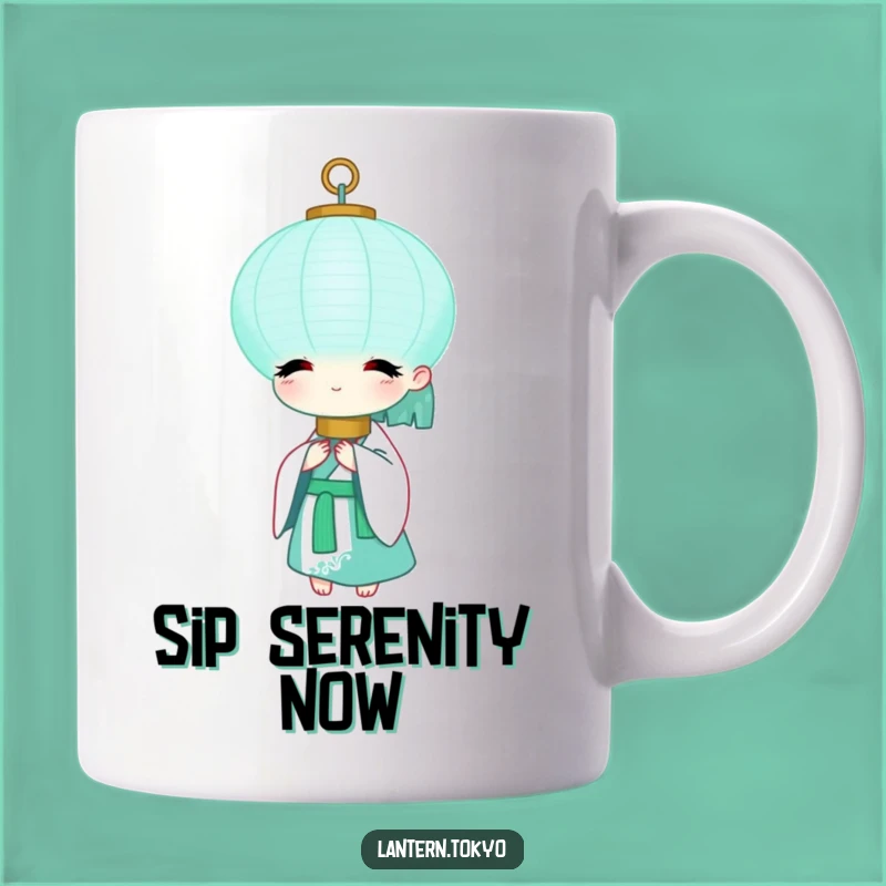 Funny Teal Lantern Zen Mug: Peaceful White Kimono Serenity Gift for Calm Mornings