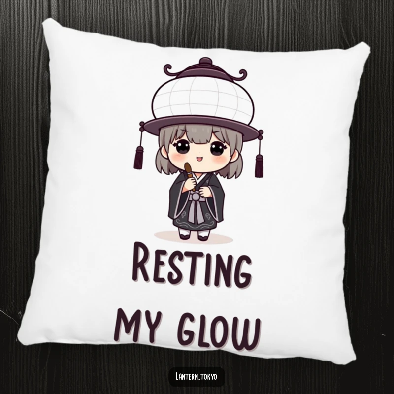 Funny White Lantern Pillow featuring a black kimono artist with a brush, providing comfort and humorous artistic appeal. A perfect funny gift.