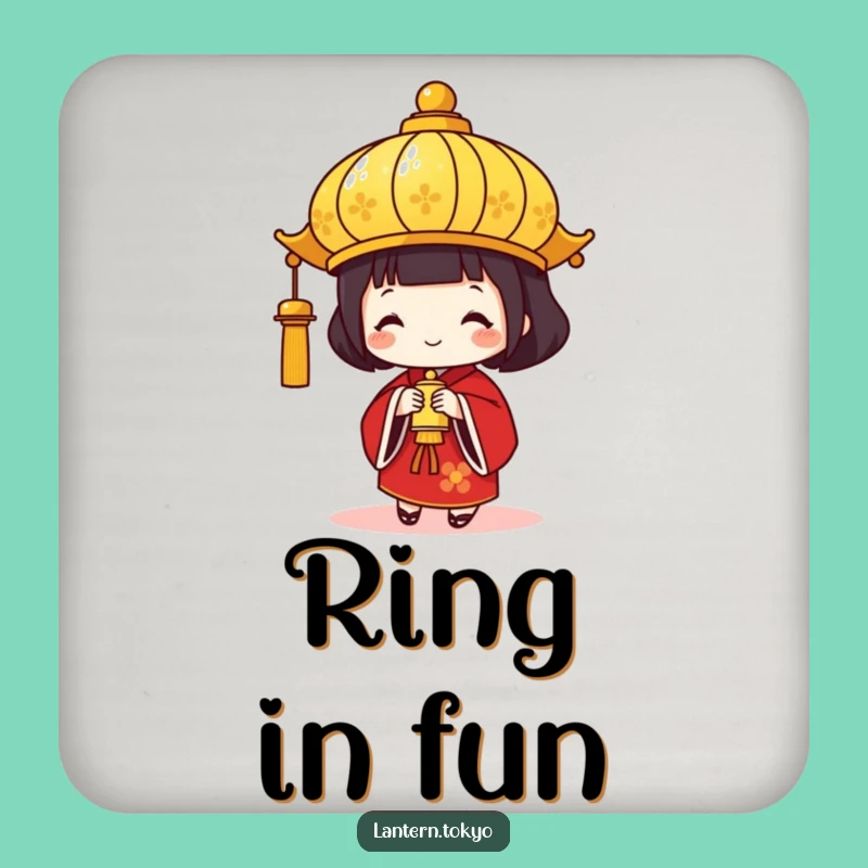 Funny Gold Lantern Coaster: Red Kimono Festive Protection with a Bell