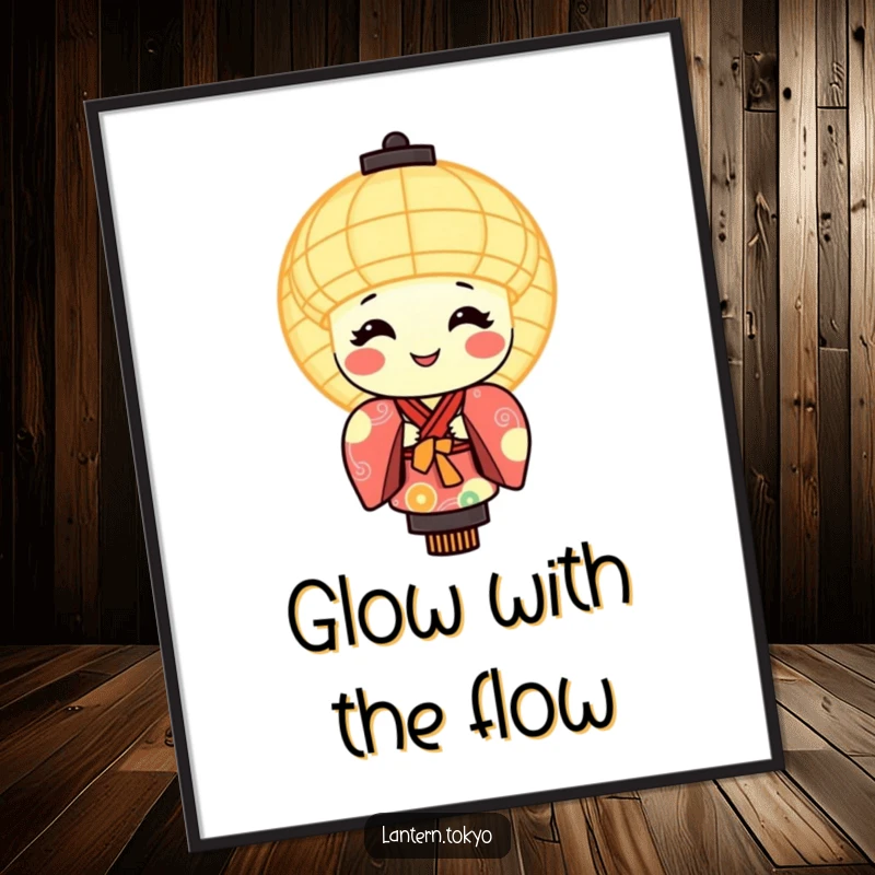 Funny poster art of a smiling, glowing lantern character wearing a brightly colored kimono, radiating warmth.