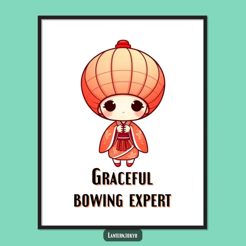 Funny Red Kimono Lantern Poster: Graceful Bow Art for a Humorous Home!