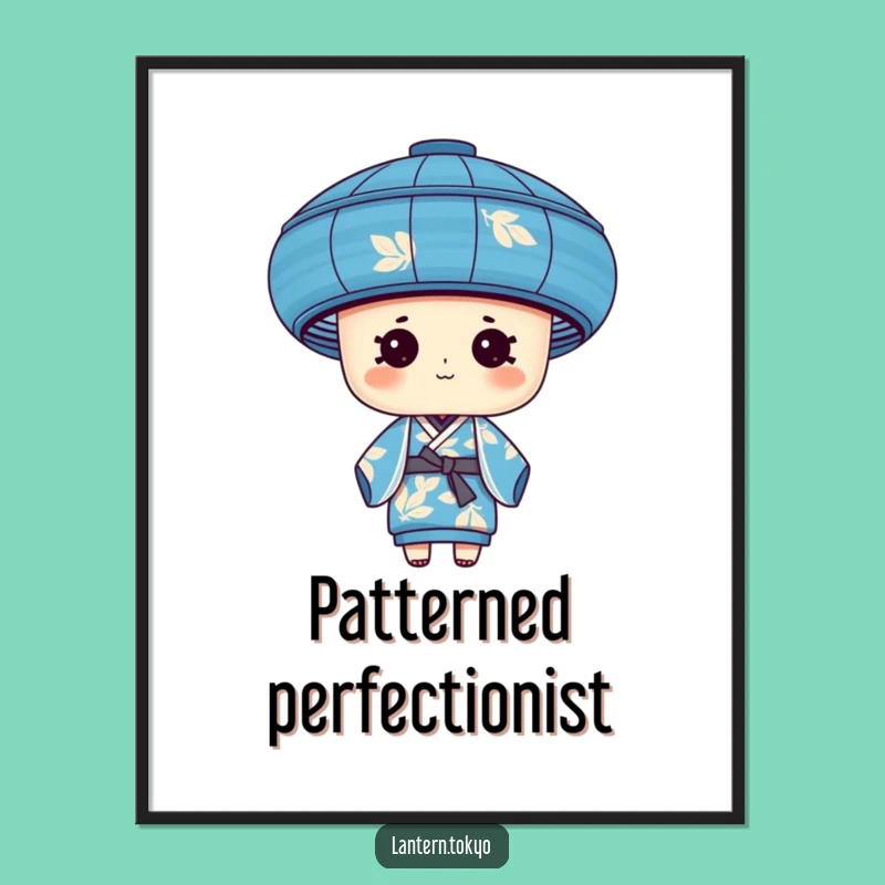 Funny Blue Leaf Lantern Poster: Nature's Humor in Silk Kimono Art!