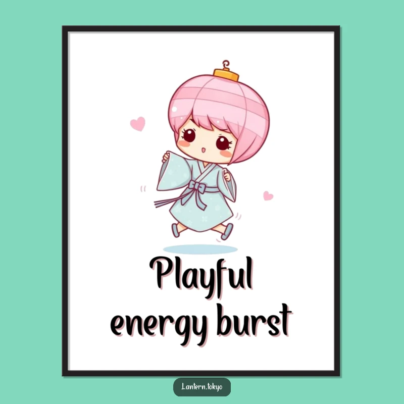 Funny Pink Lantern Poster: Blue Kimono Whimsical Art for Playful Spaces