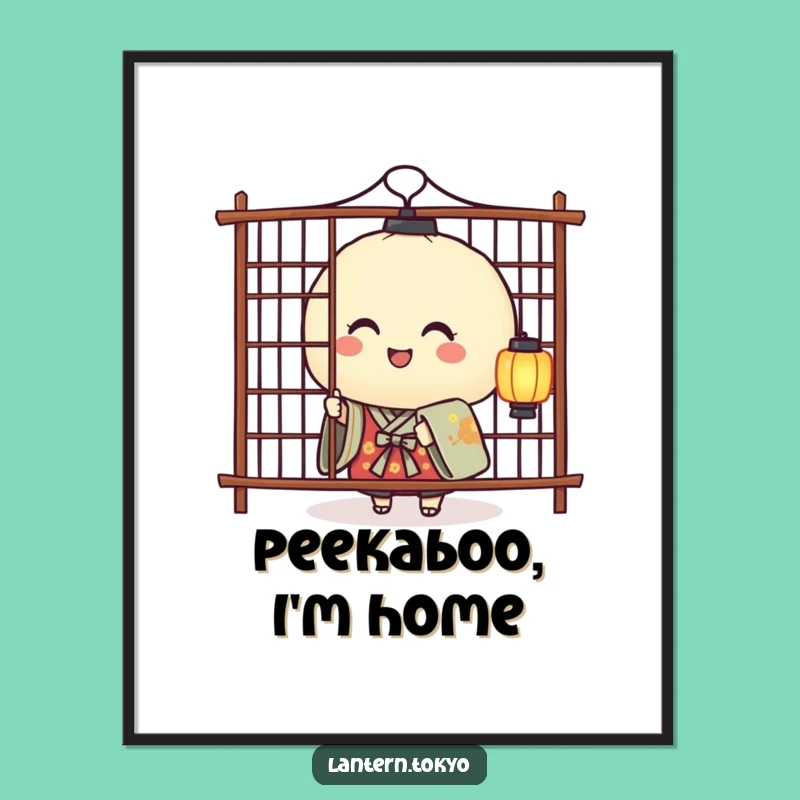 Playful Rice Ball Peek Poster - Charming Funny Wall Art for a Whimsical Touch