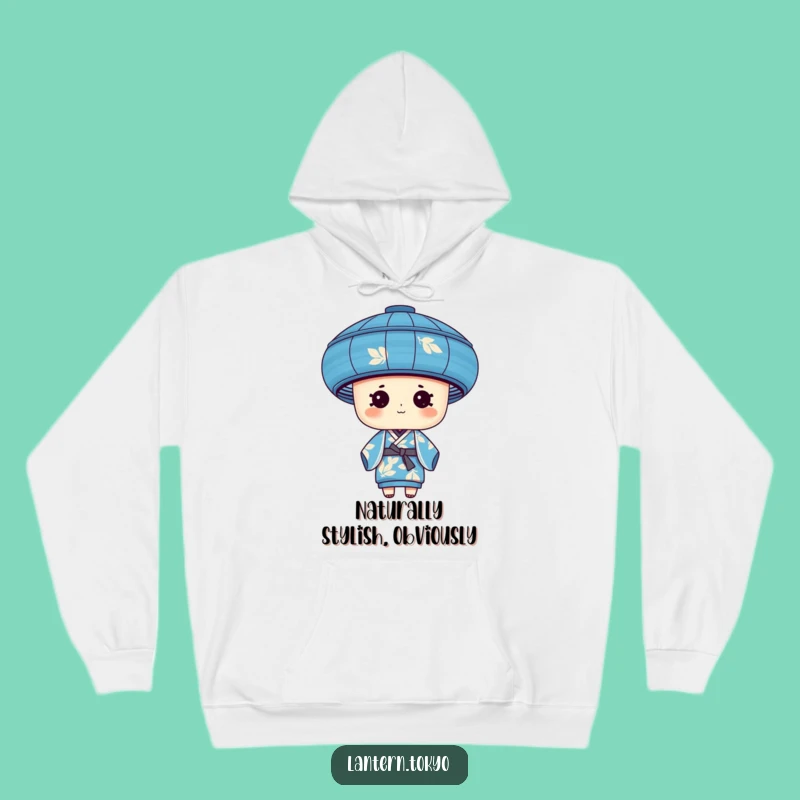 Cozy Funny Blue Leaf Lantern Hoodie: Embrace Nature's Humor in Silk Kimono Style!