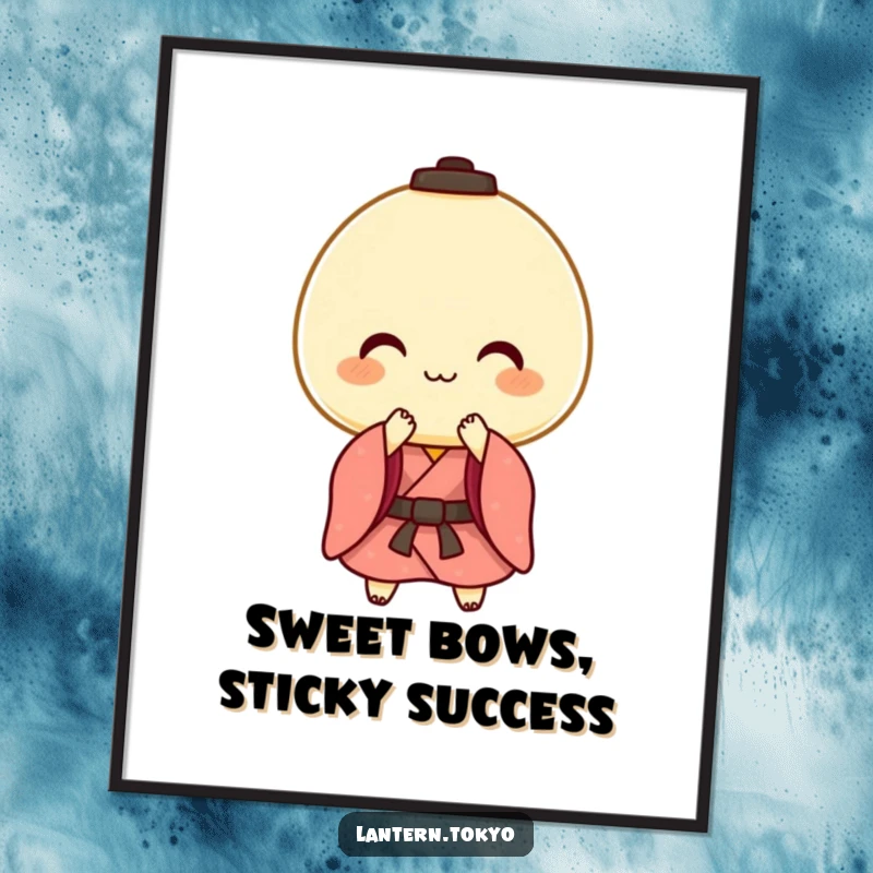 Free Printable Wall Art: A cheerful mochi lantern in a kimono performs a gentle bow, adding a touch of sweet politeness.