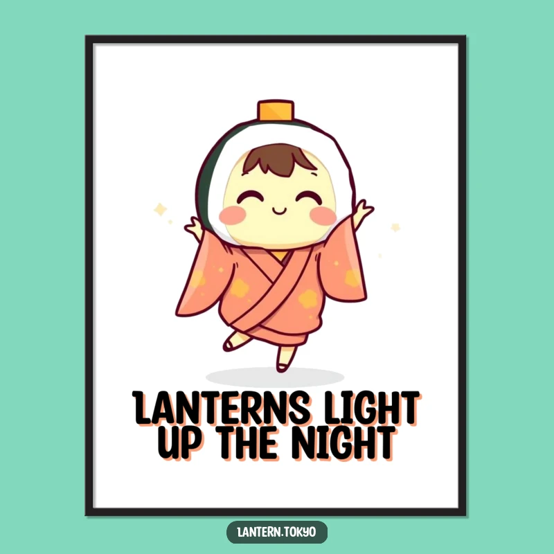 Funny Free Printable Sushi Lantern Dancing Art - Humorous Kimono Downloadable Poster
