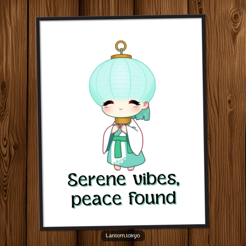 Funny Free Printable Wall Art: Teal lantern in white kimono appearing peaceful, serene zen downloadable art.