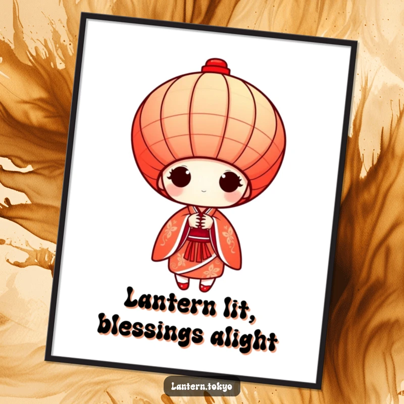Funny Free Printable Wall Art: A red conical lantern in a detailed kimono gracefully bows, adding cultured humor to any room.