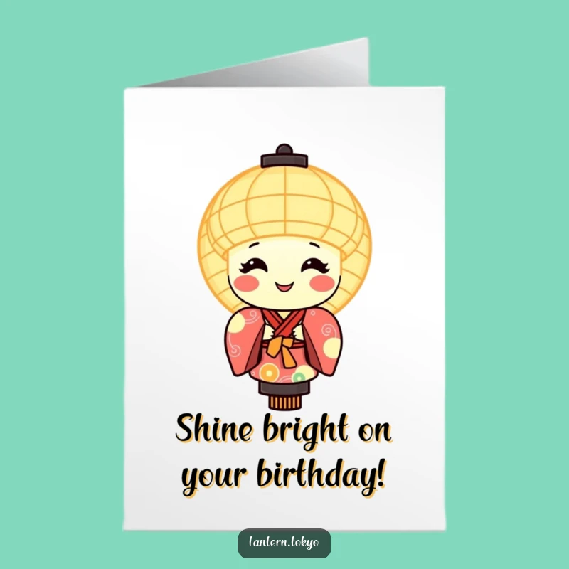 Free Printable Birthday Card: Smiling Lantern in Kimono - Festive Downloadable