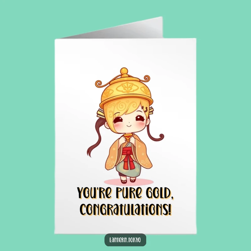 Free Printable Congrats Card: Golden Kimono Lantern Funny Downloadable Gift