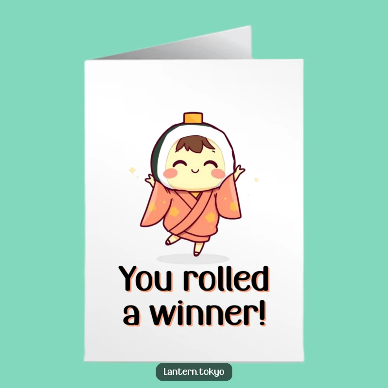 Free Printable Sushi Lantern Congrats Card - Funny Dancing Kimono Dance Downloadable Gift