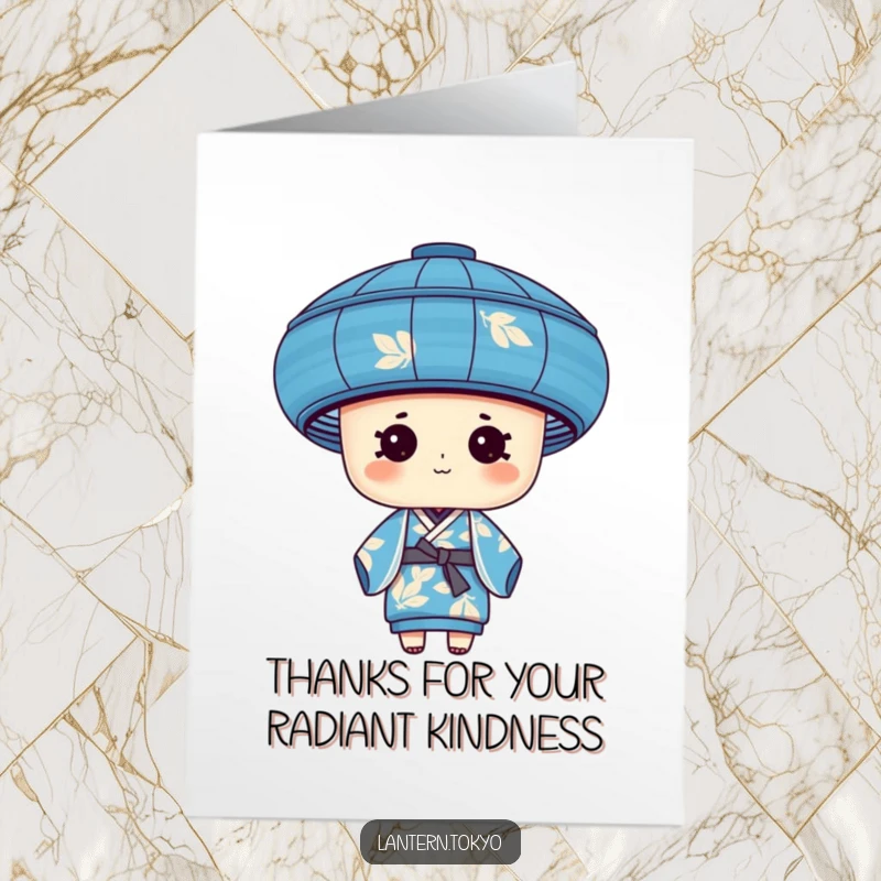 Funny Free Printable Thank You Card: A blue cylindrical lantern with leafy patterns in a silk kimono, a chic downloadable gift.