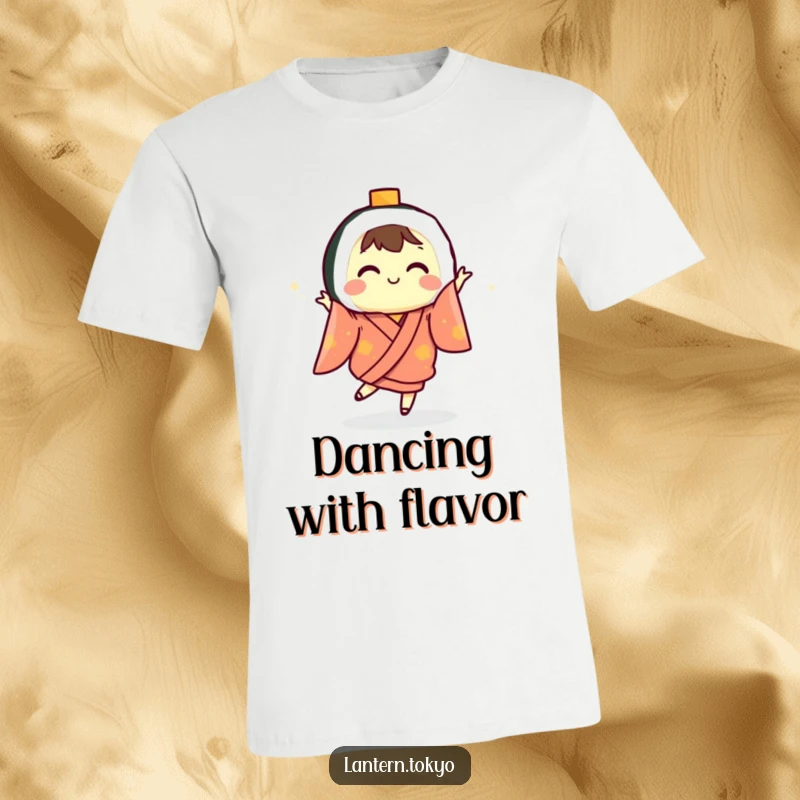 Funny sushi lantern wearing a kimono and dancing energetically, making this t-shirt a humorous and eye-catching apparel.